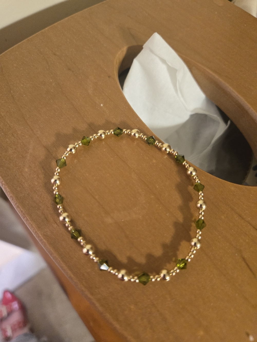 Beaded Blondes June Gold and Olive Green Beaded Stretch Bracelet - Women Jewelry